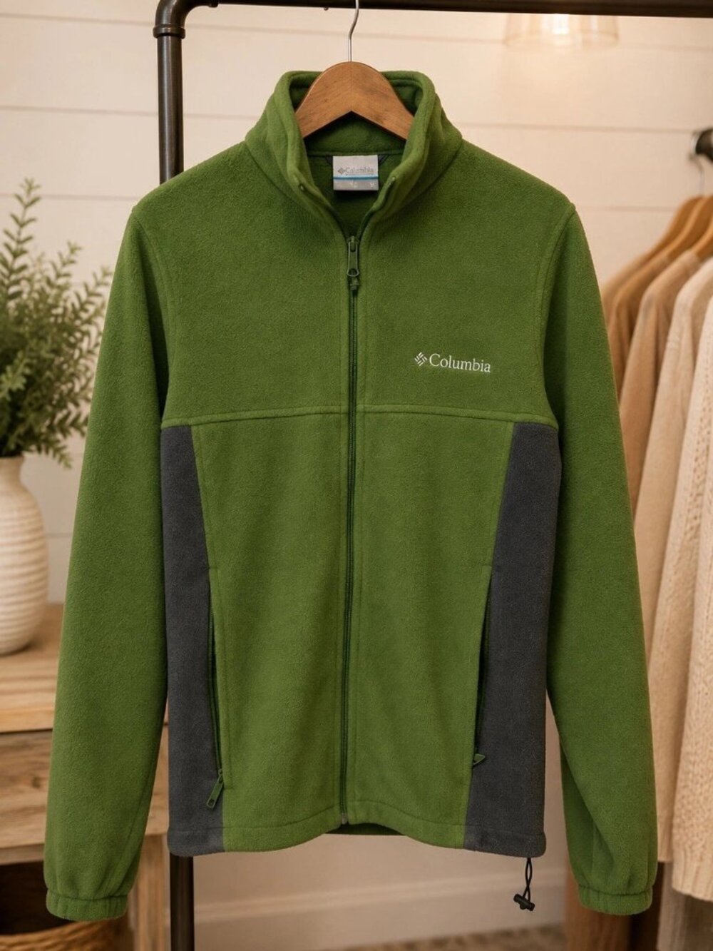 Columbia Men’s Green & Gray Full Zip Fleece Jacket Size Small